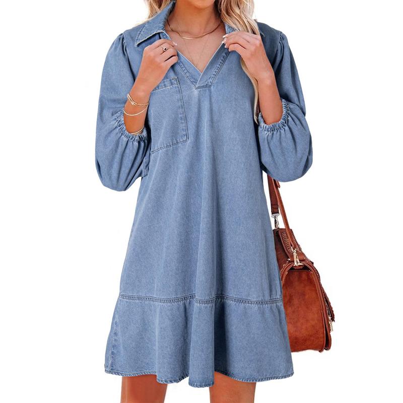 Gemma™ | Classic Soft Denim Puff Sleeve Dress