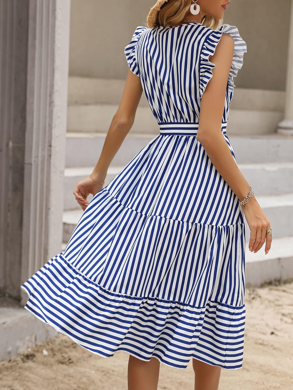 Jamie | Striped Ruffle Belted Dress