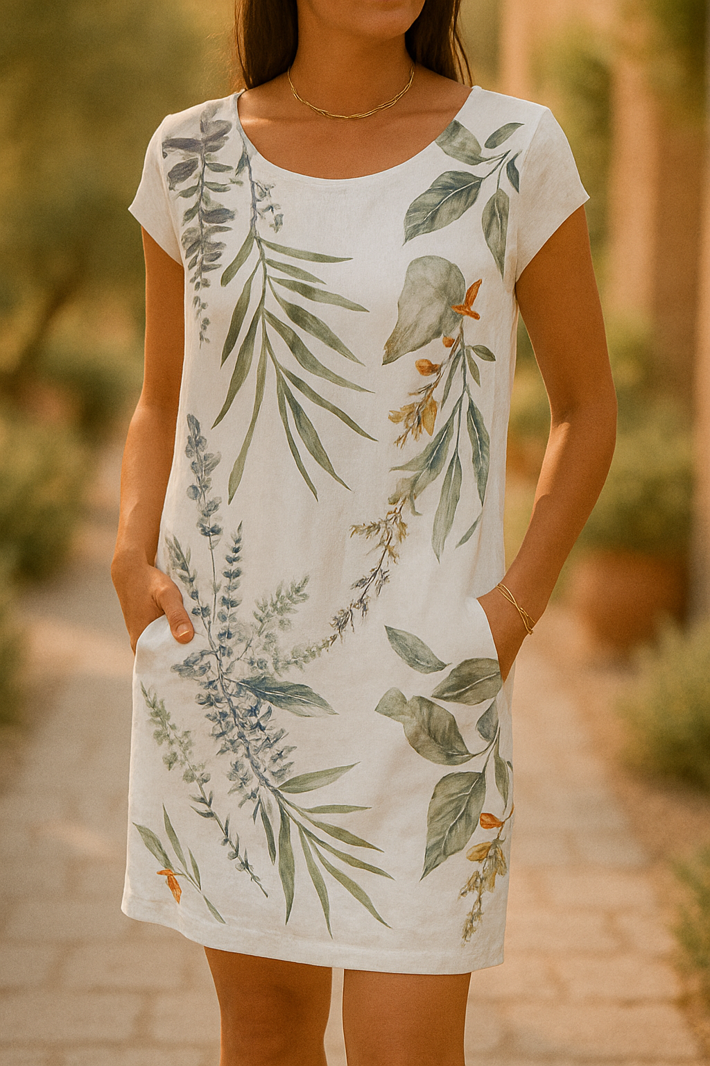 Jeannie™ | Elegant Midi Dress with Botanical Print